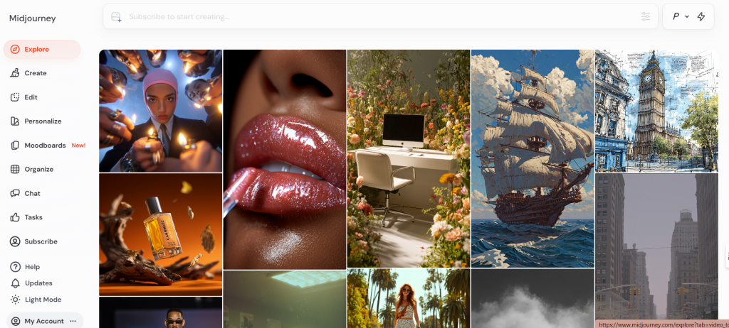 واجهة أداة MidJourney في عام 2025